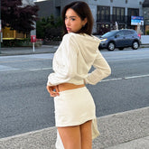 Wind Autumn and Winter New Long-Sleeved Hooded Zipper Sweater Slim Short Skirt Two-Piece Fashion Casual Suit